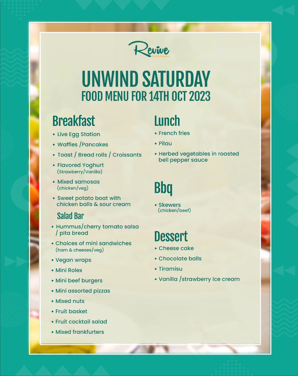 RevivebyArk's tweet photo. #UnwindSaturday is elevating the brunch experience in Kampala 🎊🙌💃🏽🎉🥳 Join us on 14th Oct for a bottomless feast for your brunch squad at just 65k for adults and 40k for kids.
Book your table now☎️0750431689
#revivebyark #WeekendUnwind #brunchinKampala #14thOct #Bottomless https://t.co/C3mnyBv8GQ