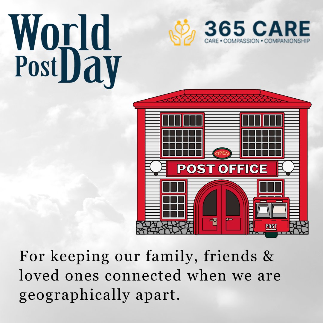 World Post Office Day. Thank you postal system for your services.365care.in
#carehome #caregivers #home #Homecareservices #healthcare #carebuddy #companionship #companionshipcare #CompanionshipServices #love #CareHomeActivities #homecare #care #WorldPostDay
