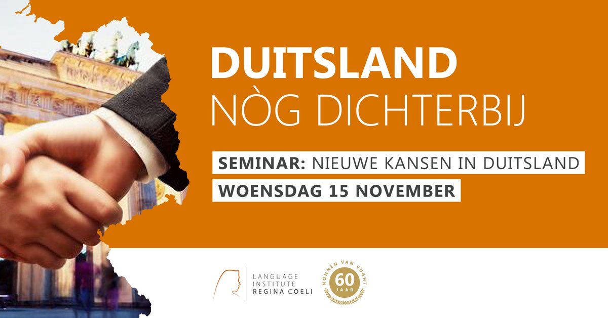 Verdiep in een klap je kennis van de zakelijke kansen en cultuur tijdens het seminar ‘Nieuwe kansen in Duitsland’ op woensdag 15 november bij ‘de Nonnen van Vught’. reginacoeli.nl/seminar-nieuwe… #zakendoeninduitsland