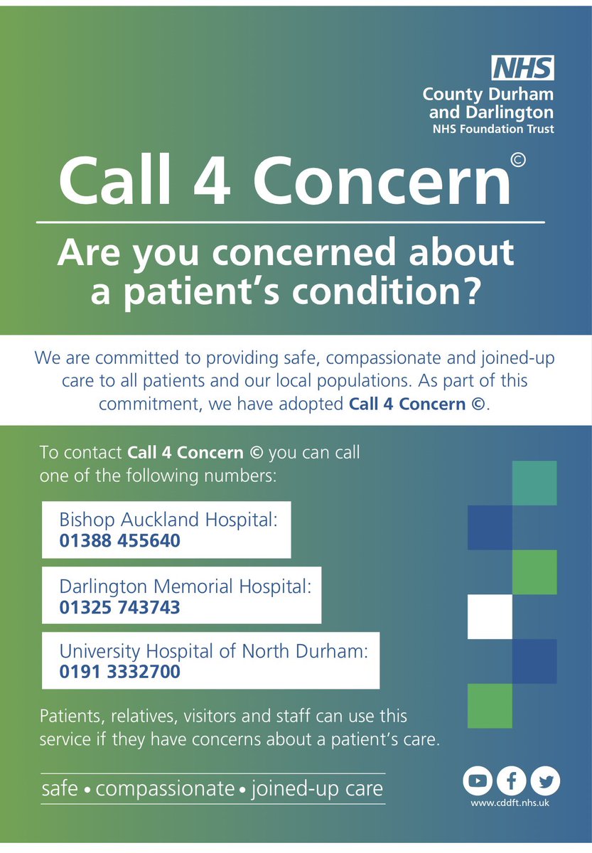 New C4C posters up @CDDFTNHS Patient safety is paramount to our organisation. C4C provided by the @AITeam123 is one of the many steps we take to ensure this 🙌🏼 #patientsafety #call4concern #deterioratingpatient
