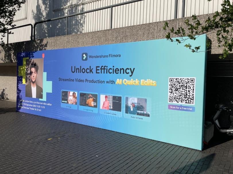 Wondershare's tweet image. 🎥 #Wondershare's Filmora lights up #IBC2023! 🚀 Showcasing AI editing feats with Jordan Orme. Our Euro team & creators like #JustinBieber, #MrBeast highlighted AI's transformative role, slashing edit time by 90%! 🤖 The video future has arrived. See you next year! #Filmora
