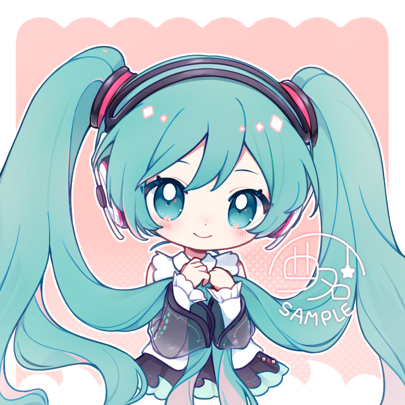 hatsune miku 1girl solo twintails long hair smile headphones see-through sleeves  illustration images