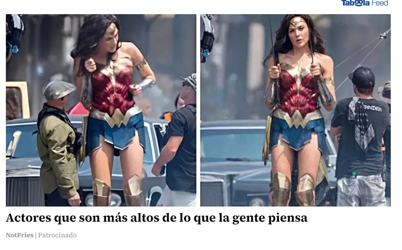 RuloluR's tweet photo. En esto de los clickbait, a veces no sabe uno si reir o llorar, vale que mide 1,78 pero tampoco creo que el equipo de #WonderWoman sea de Lilliput... #GalGadot Giganta #ClickBait https://t.co/F62lfN6Dt7