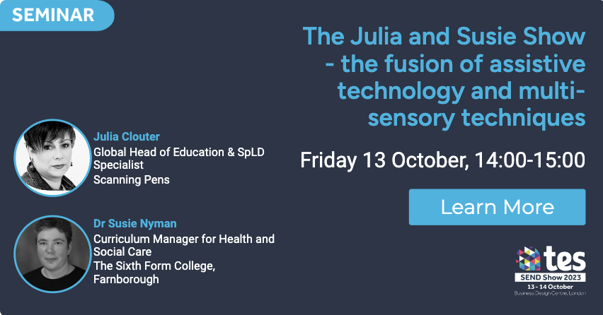 ScanningPens's tweet photo. Ready for an educational breakthrough? ππ₯
Don't miss @JuliaClouter & @DrSusieNyman at the @SENDShowUK on Oct 13, 2023! Explore the blend of assistive tech & multi-sensory techniques reshaping education. Save your seat: https://t.co/W0XL2g09Fj #AssistiveTech #TESSENDShow23 https://t.co/8x5AvG5H1G