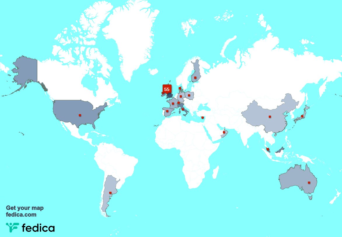My followers live in UK. (57%), Italy(9%)...
Get your map:
fedica.com/!MariaGarraffa
