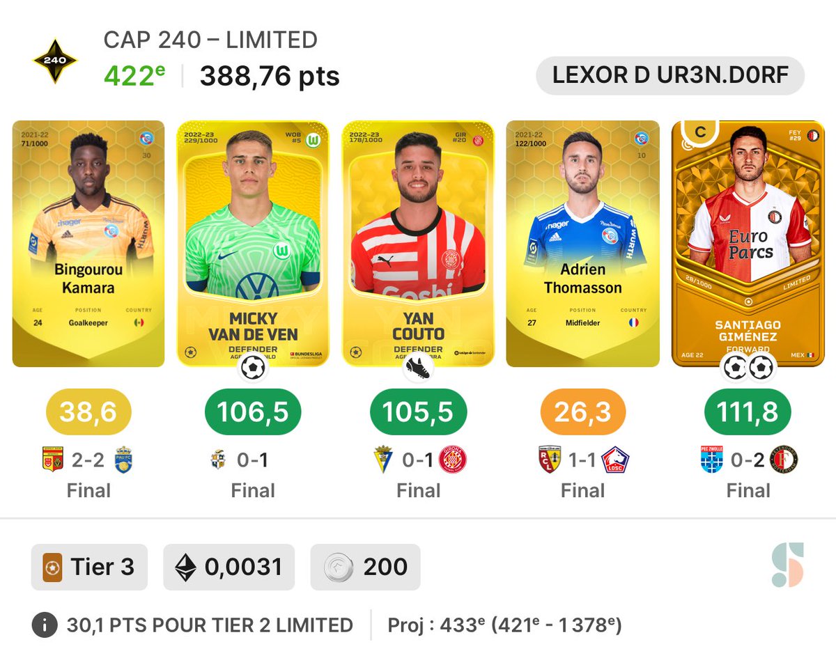 Thanks Frenchies … 🇫🇷😂 ⁦<a href="/Sorare/">Sorare</a>⁩ ⁦<a href="/FFLose/">Fédé 🇫🇷 de la Lose</a>⁩ #ligue1 #ligue2 #loose