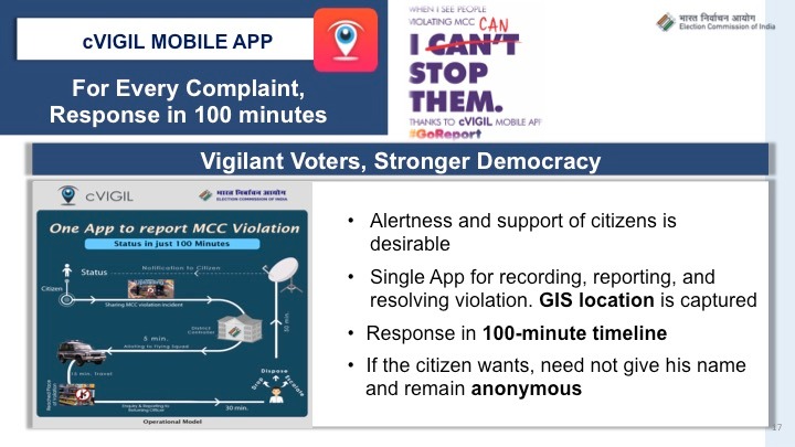 To ensure free, fair &amp; inducement-free elections, the awareness and cooperation of citizens are key. Citizens can report any kind of #ElectoralMalpractices to #ECI through ECI's #cVigil App. For every complaint, there will be a response in #100minutes: CEC

#AssemblyElections2023