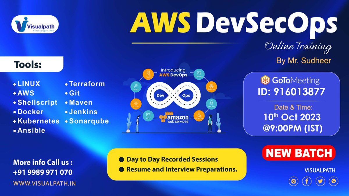 VisualpathPro's tweet image. Join Now: bit.ly/48I6nj7
Attend Online New Batch On AWS DevSecOps by Mr. Sudheer on 10th Oct, 2023  (Tuesday) @ 9 PM IST
Call on: +91 9989971070.
Visit: visualpath.in/devops-online-…
#DevOps #DevOpswithAWS #Visualpath #awsdevops #newbatch #devopsengineer #awsdevsecops #cloud