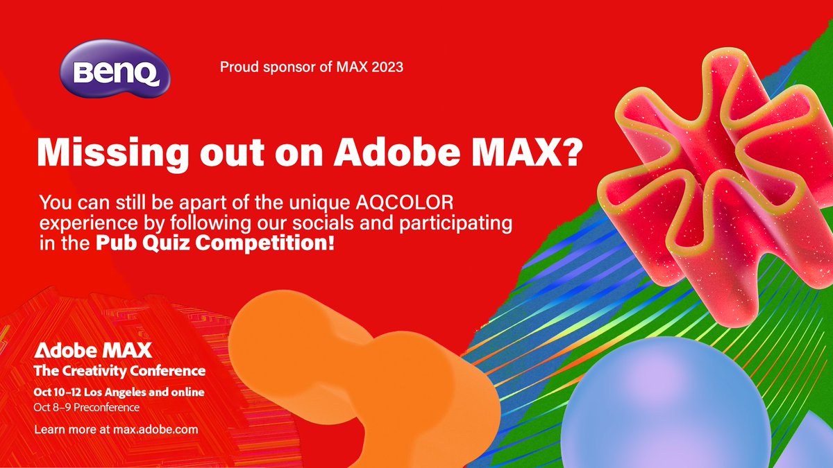 BenQAmerica's tweet photo. Can't attend #AdobeMAX? We've got you covered!

Compete in our Pub Quiz to win an #AQCOLOR MONITOR OF YOUR CHOOSING!

Visit the link below to participate!
https://t.co/K6RduQWwUI

Keep your eyes glued to our socials for live Q&amp;A and MORE!

#BenQ #Adobe #DesignerMonitor https://t.co/gUU1fv6YtJ