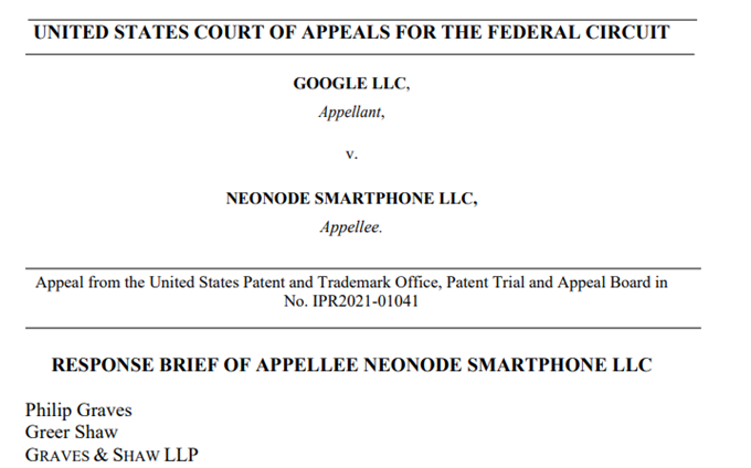 F_Lindberg's tweet photo. $Neon vs Google ipr Appeal - Reply in from neon

Flick vs glide - 70+ pages from Graves 

Since they won the IPR in this instance without  touching on secondary. This process feels strongest for Neon of the three they need to win for the 879 patent. https://t.co/yKU3WR3CCd