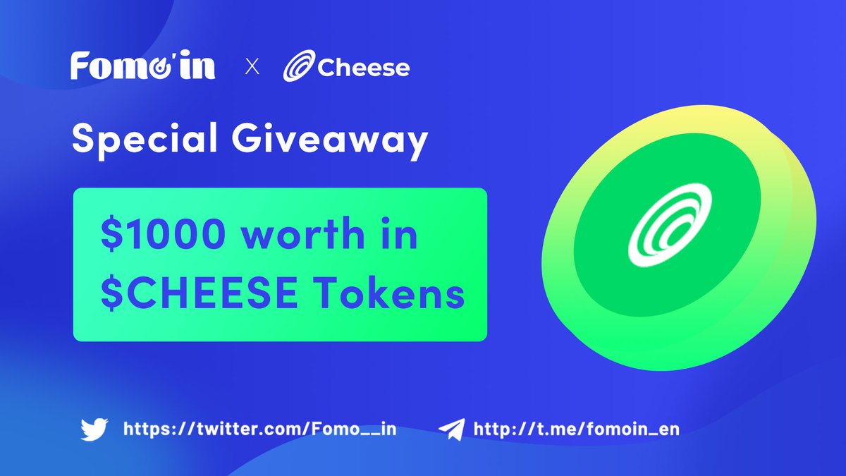 Fomo__in's tweet photo. 😍😍 #Fomoin X #CHEESE Special #Giveaway 

🎁 Prize Pool »» $1000 worth in $CHEESE Tokens

To Enter ⤵️
✅ Follow @Cheesefinance &amp; @Fomo__in
✅ RT &amp; Tag 3 Friends
✅ Fill form:👉 https://t.co/7Mt1VibV6X

⏰Ends 16 Oct
#BEP20 #Airdrop #Binance #Crypto #Giveaways #USDT #Ethereum https://t.co/yyRSbM9yDn