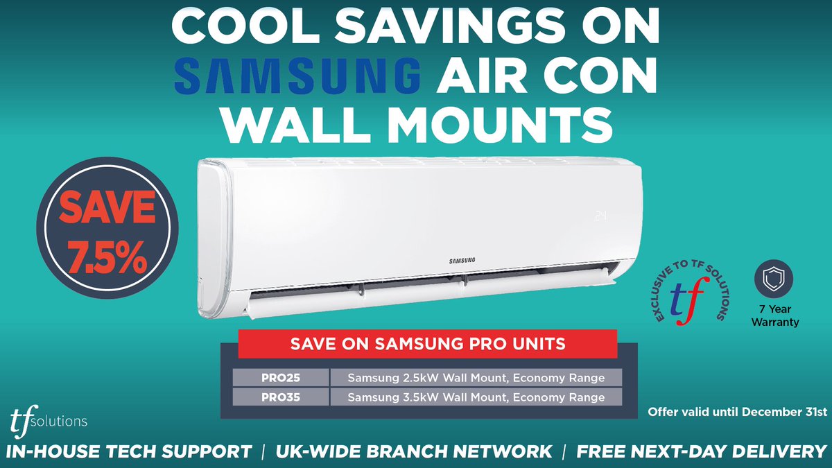 There's no better time to get your hands on a Samsung PRO air con unit...

We're offering an 🔥EXTRA 7.5% OFF🔥 on Samsung PRO 2.5 &amp; 3.5kW air con units! ❄️

Key Features:
✅ LCD temperature display
✅ Glossy finish
✅ Sleep mode

Find your nearest branch: bit.ly/3F4hu8v