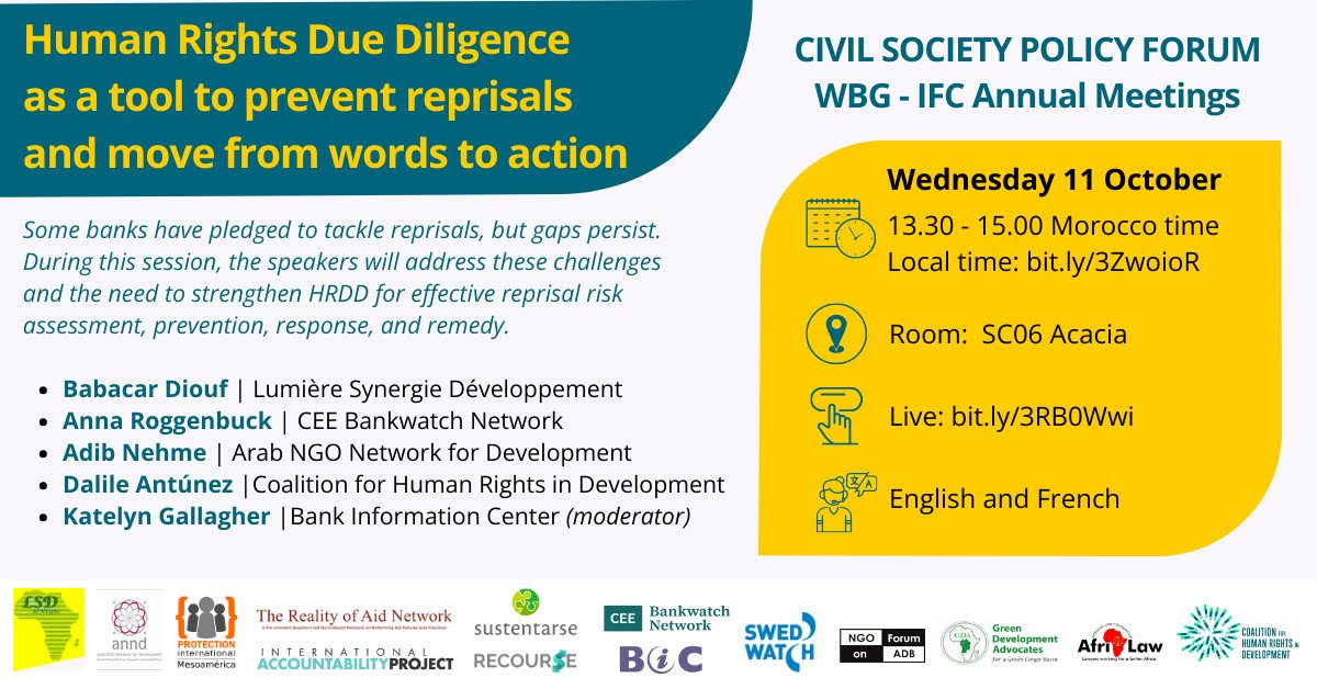 CSOPartnership_'s tweet photo. 📢HAPPENING IN 2 DAYS! Session on how #development #banks can do better #humanrights #duediligence to prevent attacks vs. communities, defenders Watch: https://t.co/5lhbjY91RW #CSOPartnership #CivilSociety #Development #DevCoop #CSOs #EnableCSOs #EnablingCivilSociety #SDGs #HRDD https://t.co/PDjkT9PayV