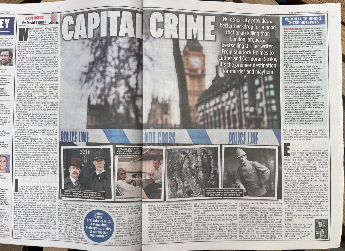 Oh, hello, <a href="/DavyFennell/">David Fennell</a>! Wonderful piece in the <a href="/Daily_Express/">Daily Express</a> about cities as a character.  I particularly like the headline #CapitalCrime 😊