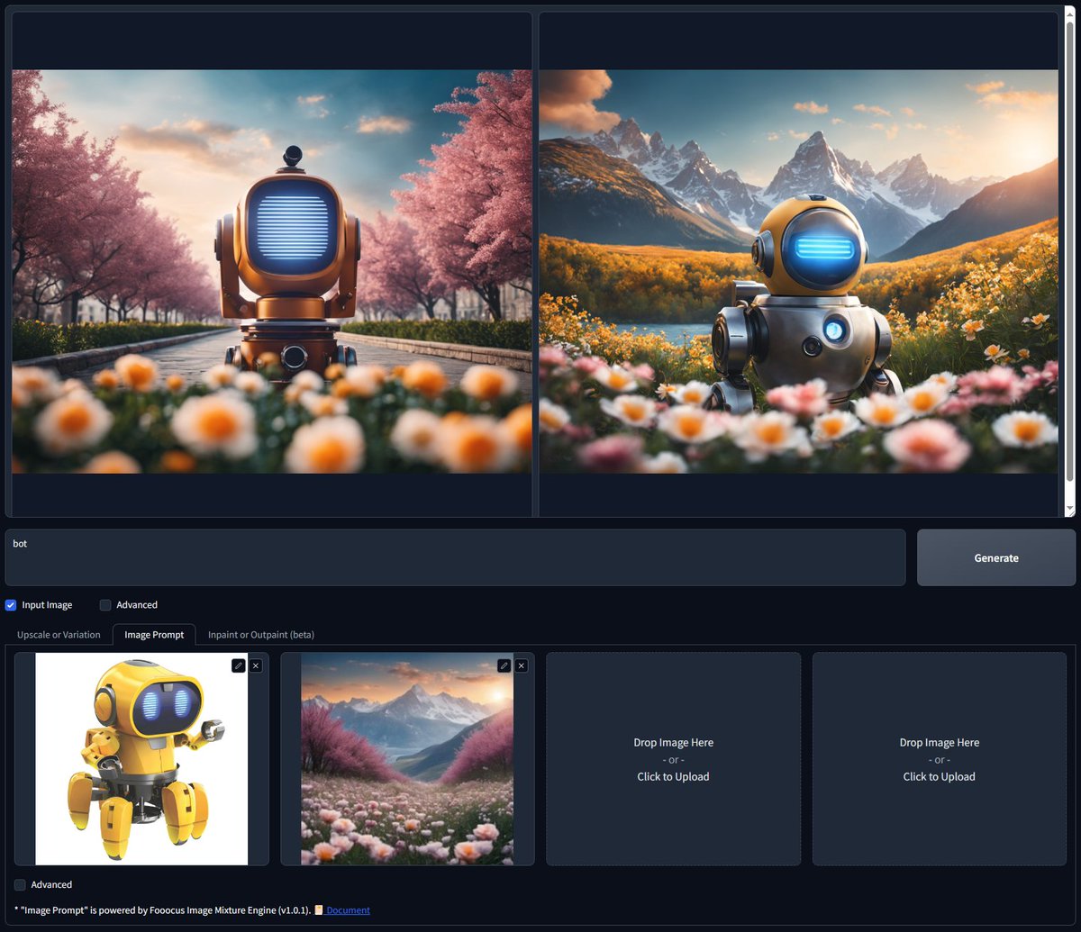 forasteran's tweet image. #Fooocus 2.1.0で「Image Prompts」導入！

IP-Adapterを超えてきた🤭
IPAの問題点を研究して魔改造♪
Mjのいいとこ取り的な機能に！
複数画像の➕足し合わせもできて面白い

詳細↓例を見る価値あり
Fooocus 2.1.0 #ImagePrompt s (Midjourney #ImagePrompts) #557
github.com/lllyasviel/Foo…