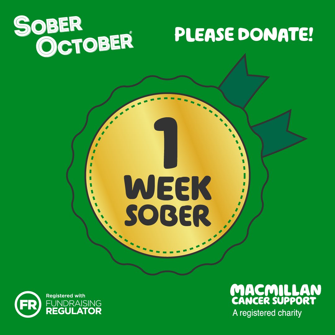 I'm Sober this October and raising funds for Macmillan Cancer Support to help people with cancer. To donate, visit gosober.org.uk/users/frederic… #SoberOctoberUK