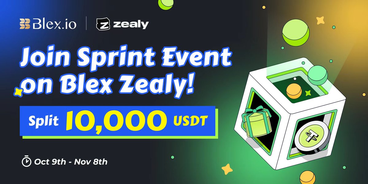 Blex_io's tweet photo. BLEX &amp; @zealy_io Sprint Event Lives!!!

⫸ Unlimited Winners Split 💰10,000 USDT 

⏰  October 9th - November 8th
🎁 Rewards 
1xp= 1USDT  ( Up to 20 USDT each)
TOP 20 xp holders = Get an Additional 25 USDT each

⫸ Join Now
https://t.co/m9dADDobdl https://t.co/IYYBEeNUMy