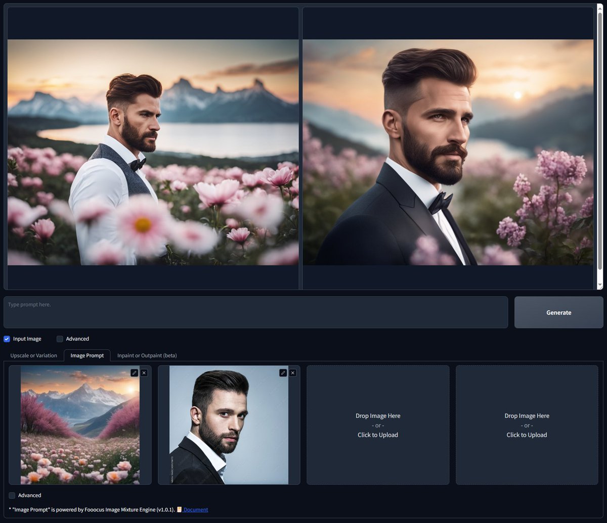 forasteran's tweet image. #Fooocus 2.1.0で「Image Prompts」導入！

IP-Adapterを超えてきた🤭
IPAの問題点を研究して魔改造♪
Mjのいいとこ取り的な機能に！
複数画像の➕足し合わせもできて面白い

詳細↓例を見る価値あり
Fooocus 2.1.0 #ImagePrompt s (Midjourney #ImagePrompts) #557
github.com/lllyasviel/Foo…