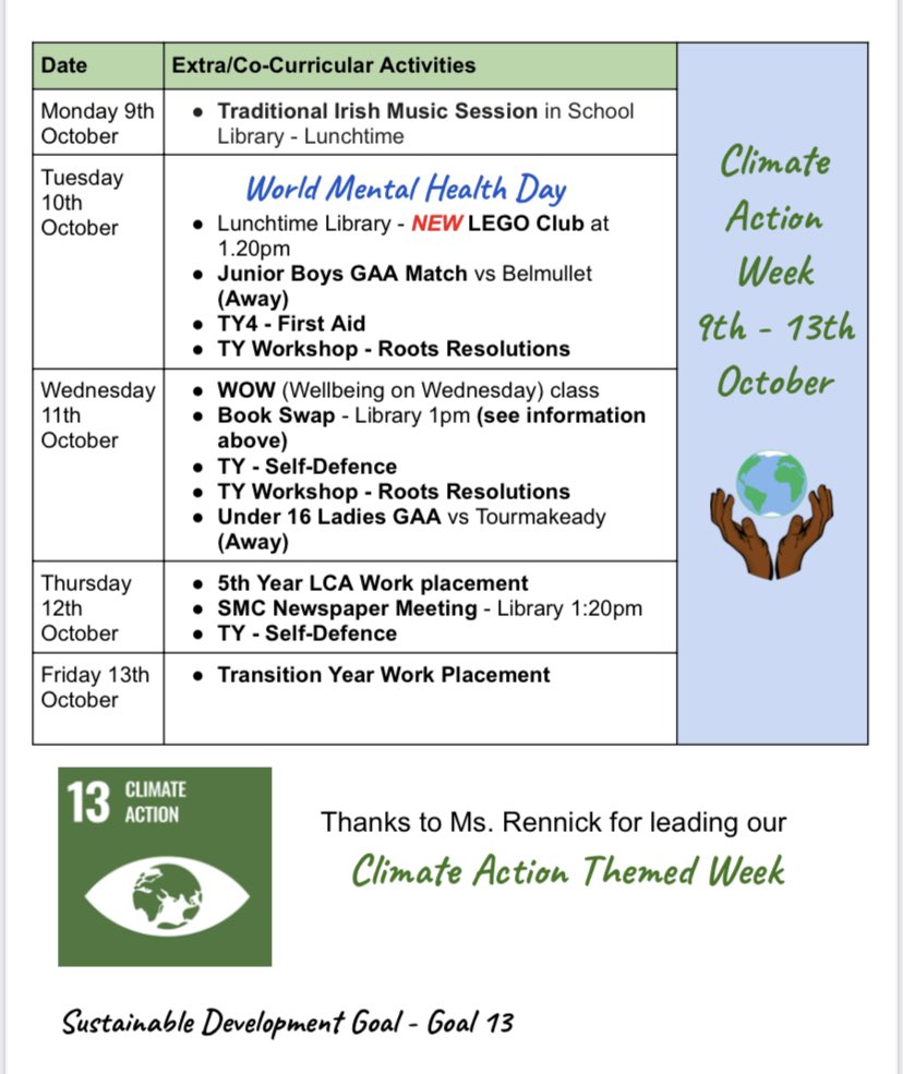 SanctaMariaCollege (@smclouisburgh) on Twitter photo The week ahead. There is always so much going on for students <a href="/SMCLouisburgh/">SanctaMariaCollege</a> thanks to the generosity and creativity of our staff. #Creativity #Curiosity #ThemedWeeks #LaudeteSi <a href="/CeistTrust/">CEIST</a> <a href="/tuamarchdiocese/">Tuam Archdiocese</a> #ClimateActionNow The week ahead. There is always so much going on for students <a href="/SMCLouisburgh/">SanctaMariaCollege</a> thanks to the generosity and creativity of our staff. #Creativity #Curiosity #ThemedWeeks #LaudeteSi <a href="/CeistTrust/">CEIST</a> <a href="/tuamarchdiocese/">Tuam Archdiocese</a> #ClimateActionNow