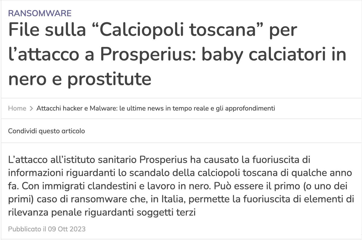 Claudio (@sonoclaudio) on Twitter photo Eccoci a commentare l'aspetto più oscuro e, per certi versi critico, di questo attacco informatico e della pubblicazione di parte dei dati: cosa ci facevano, documenti di una inchiesta della Procura di Prato, su un PC di una azienda sanitaria privata toscana?
<a href="/nuke86/">N_{Dario Fadda}</a>, per Eccoci a commentare l'aspetto più oscuro e, per certi versi critico, di questo attacco informatico e della pubblicazione di parte dei dati: cosa ci facevano, documenti di una inchiesta della Procura di Prato, su un PC di una azienda sanitaria privata toscana?
<a href="/nuke86/">N_{Dario Fadda}</a>, per