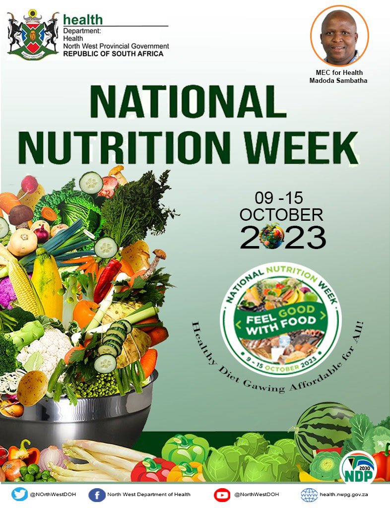 NorthWestDOH's tweet photo. #NationalNutritionWeek 

We are highlighting National Nutrition Week 2023 with its theme, 'Feel Good with Food'. 

We encourage you to make healthy choices towards improved nutrition. Eat healthy. https://t.co/JczszP6Wfr