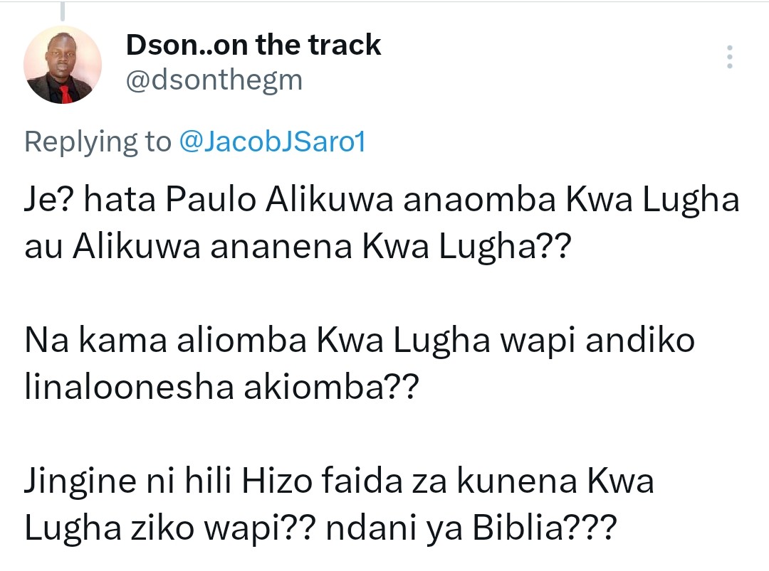 JacobJSaro1's tweet photo. Maswali &amp; Majibu (MM)

Majibu kutoka kwenye somo: Maombi ya kunena Kwa lugha

Niona nije na Majibu Kwa mfumo wa somo kbs ili yaweze kuwajenga na wale wasio fahamu pia kuondoa ubishi usio Jenga! 

Hili ni moja ya swali nililolipokea!👇 https://t.co/AfnqHqPohv