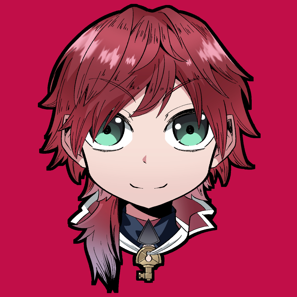 1boy male focus red hair red background solo smile green eyes  illustration images