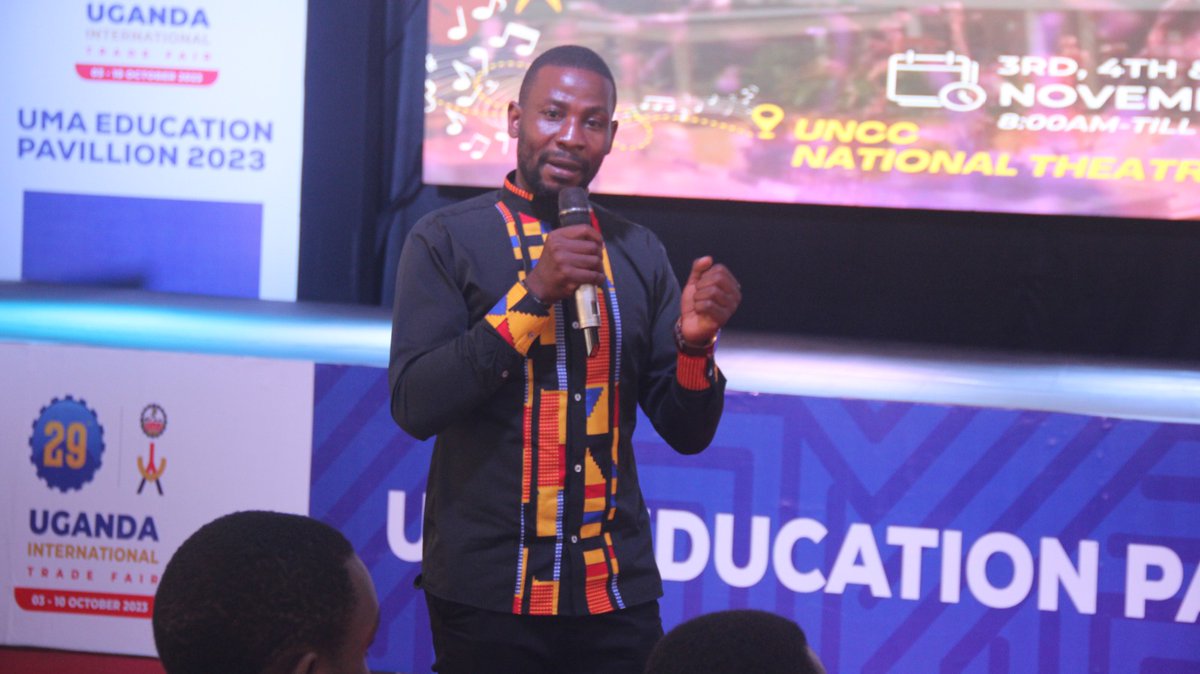 UNCC_UG's tweet photo. Our Curator, @PBalimunsi sharing insights with Revellers - especially the young crowd that turned up for the @newsUMA Trade Fair.

He encouraged them to embrace Arts &amp; Culture - emphasizing the importance of balancing talent with the school curriculum, paving the way for a future https://t.co/vqALeKeWt7
