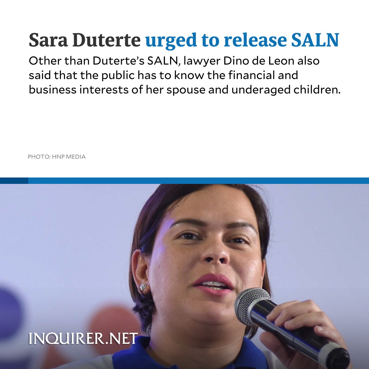inquirerdotnet's tweet image. Vice President Sara Duterte was urged to release her Statements of assets, liabilities, and net worth from her time as Davao City mayor and her current post as the second highest official of the land.
 
READ: inq.news/ReleaseSALN