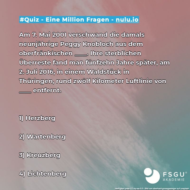 nulu_io's tweet photo. Kommst du auf die Lösung?

1) Herzberg 

2) Wartenberg 

3) Kreuzberg 

4) Lichtenberg

#quiztime #fünfzehnJahrespäter #motivation #Thüringen #learning #PeggyKnobloch #Lichtenberg #Lichtenberg #quiz https://t.co/8wbA2tan0y
