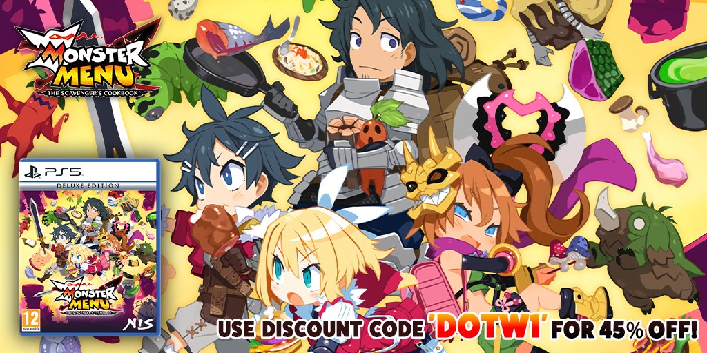 NISAinEurope's tweet photo. 🚨 DEAL OF THE WEEK ENDS TOMORROW!

#MonsterMenu: The Scavenger's Cookbook Deluxe Edition for PS5 is 45% off on the NIS UK Online Store using discount code: "DOTW1" until tomorrow!

Loosen your belt &amp; dig into this dungeon-crawling adventure!

🔗: (https://t.co/GctLUEjR23) https://t.co/RggX9yN9cv