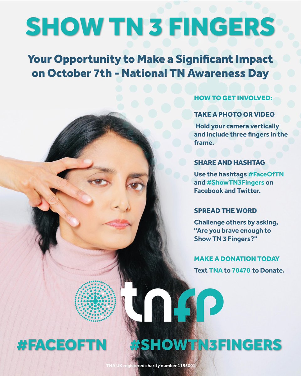 TN_UK's tweet photo. Trigeminal Neuralia Awareness Day  is #trigeminalneuralgia #trigeminalneuralgiaAwarenessDay join us in our educational and awareness campaign #showingtn3fingers devised by @ANEETAPREM Ceo to show Tn nerve join us @IASPpain @TNAwareness @PainNewsNetwork #faceoftn https://t.co/Xio3KTgJfB