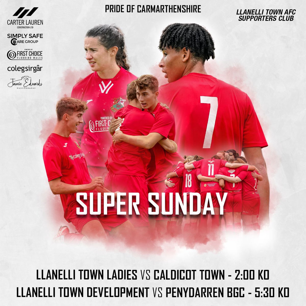 🏟️ TOMORROW (SUNDAY)

Both our Ladies AND Development team are in action at Stebo!

Our Ladies kick off at 2pm before our Development at 5:30pm.

<a href="/LlanredsSC/">Llanelli Town AFC Supporters Club</a> running the gate and tuck shop! 

Thanks to the Llanelli Town Council for making this possible, come and support your town
