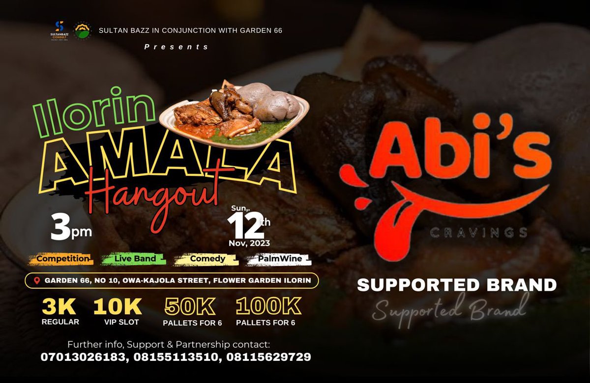 bazeetajedenewb's tweet photo. We’re pleased to announce that two of the biggest food brands in Ilorin will be handling our Meals  for this year’s *ILORIN AMALA HANGOUT
NIFFY’s KITCHEN @nifemiolatayo and ABIS CRAVINGS  @igbalodeakewi  
You should know the AMALA and all our meals will bang 🥰🥰🥰 https://t.co/cthAwpFYU0