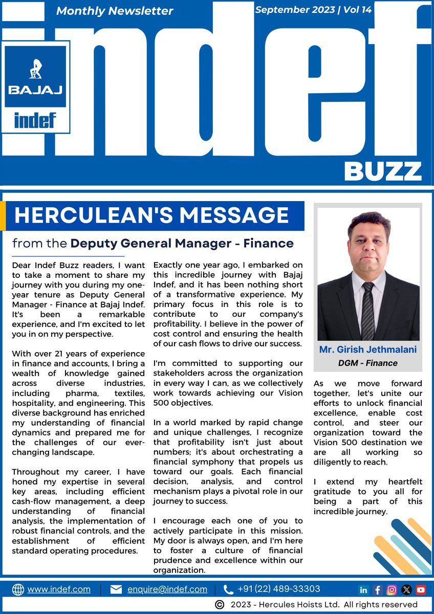 bajajindef's tweet photo. We present to you the fourteenth edition of "INDEF BUZZ," our popular newsletter.

For a comprehensive look at this edition, please click here: https://t.co/0ZsIXW2P7B

#bajaj #bajajindef #herculeshoists #indef #mrhercules #hoists #cranes #materialhandling #liftingequipment https://t.co/Zpc5jkKAEO