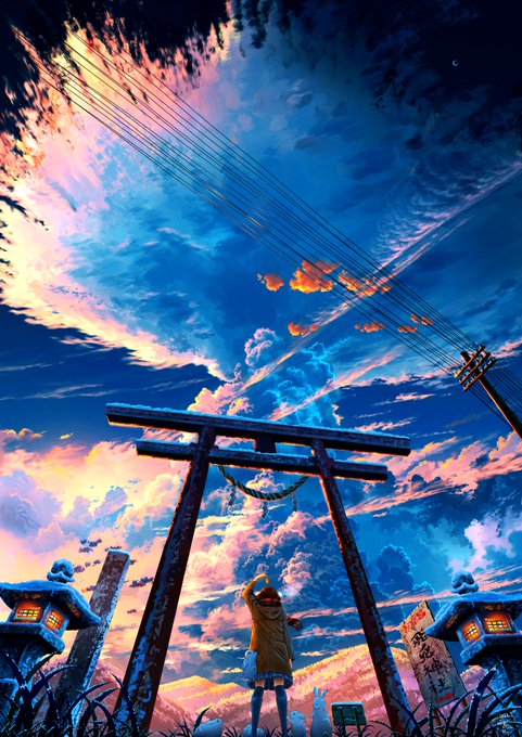 「cloudy sky torii」 illustration images(Latest)