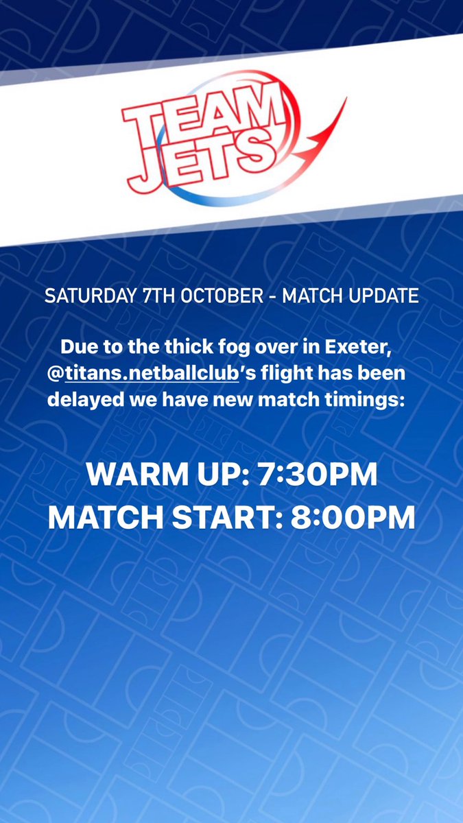 MATCH UPDATE☁️

Due to fog in Exeter, we now have updated match timings for 7th October 2023: 

WARM UP: 7:30PM
MATCH START: 8:00PM

The match location will remain the same 🇯🇪 

Sorry for any inconvenience caused!!