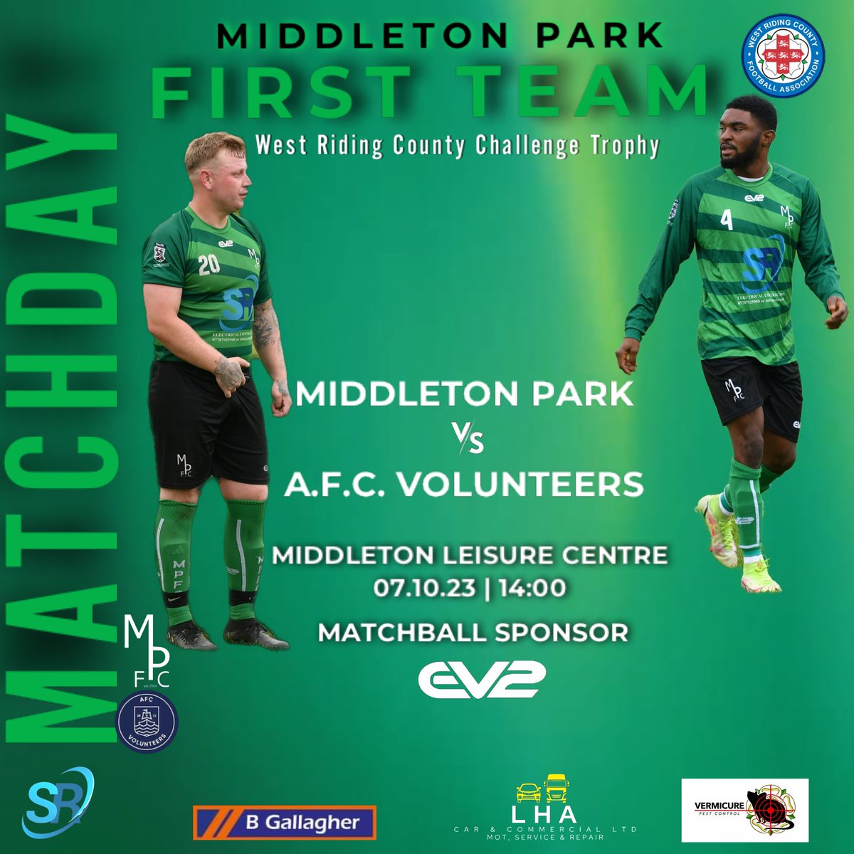 It’s county cup action this afternoon, the first team host Huddersfield & District league side @AfcVolunteers Come down and support the lads!! 💚⚽️🏆 ⌚️| kick-off: 14:00 📍| Middleton Leisure Centre, LS10 4AX
