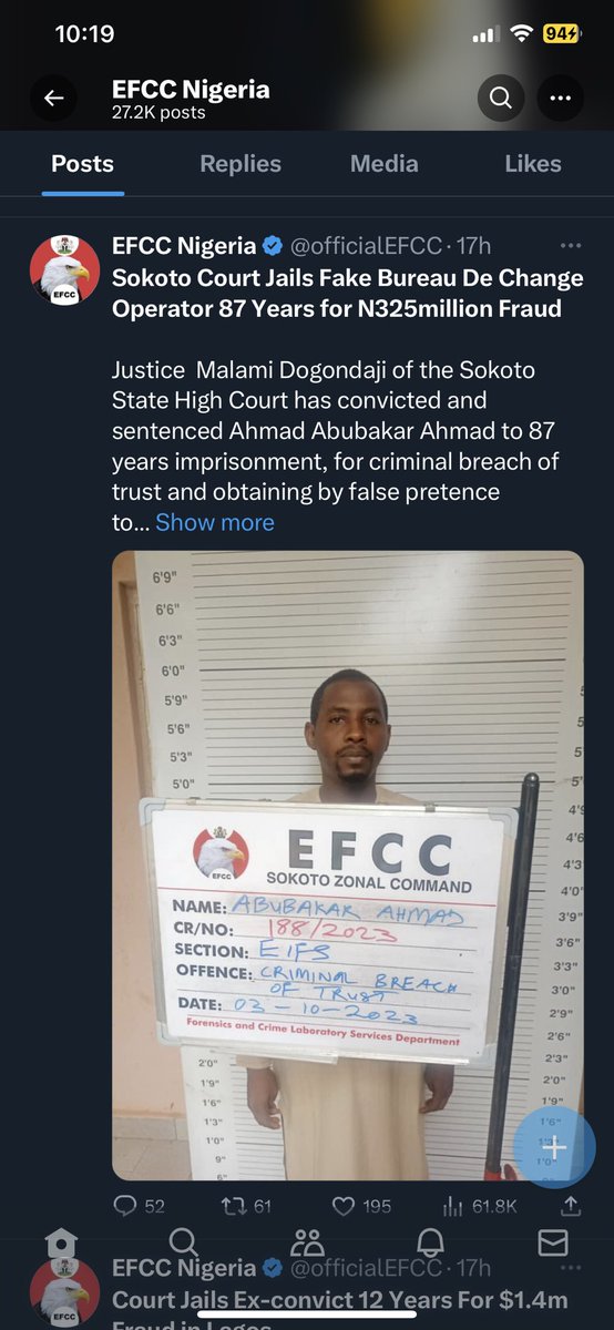 saint_abk's tweet photo. $1.4m 12 years, #325m 87 years, same country, same offense of stealing by false pretenses (scam), same constitution, different and wide margin judgements. Haba Nigerian judiciary we can do better https://t.co/LrNBJjJ70W