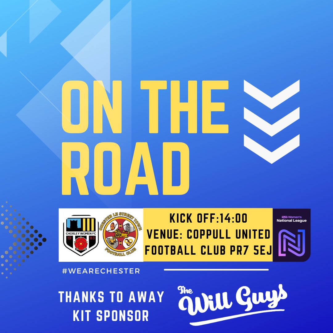 🚌 ON THE ROAD 🚌

TOMORROW we’re back on the road away to @chorleywomenfc in the @FAWNL … the lasses are hoping to continue there positive run!

Match Details:
📍COPPULL UNITED FOOTBALL CLUB PR7 5EJ
🕑 14:00 KO
💷 £5 Adults/£2 Concessions 

Good luck lasses! 

💙🤍

#ontheroad