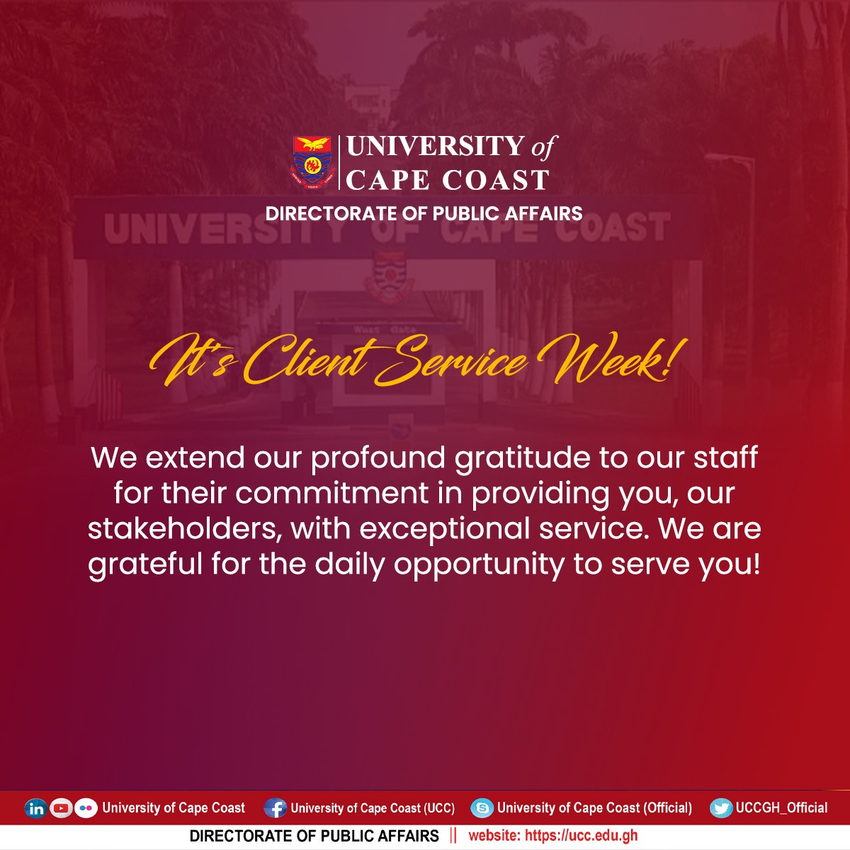 Thank you for contributing enormously to  making UCC the number one in Ghana and West Africa, our cherished clients.

#UCC:Taking client service delivery to the next level.