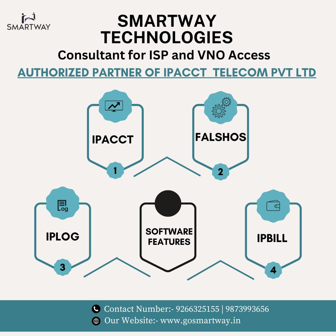 Smartway Technologies: Network Security Expertise for ISPs and VNOs, Authorized Partner with IPACCT Telecom
✉️DM US For Any Enquiry
📞Contact Number:- 9266325155 | 9873993656

#ispbusiness #ispconsultant #isp #flashos #ipbill #iplog #ipacct #twitter #tweet #tweetpost