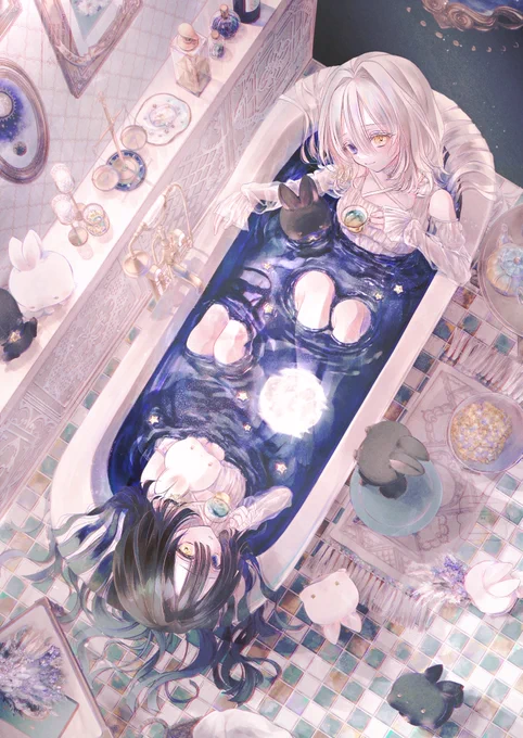 月を浮かべるバスタイム #illustration