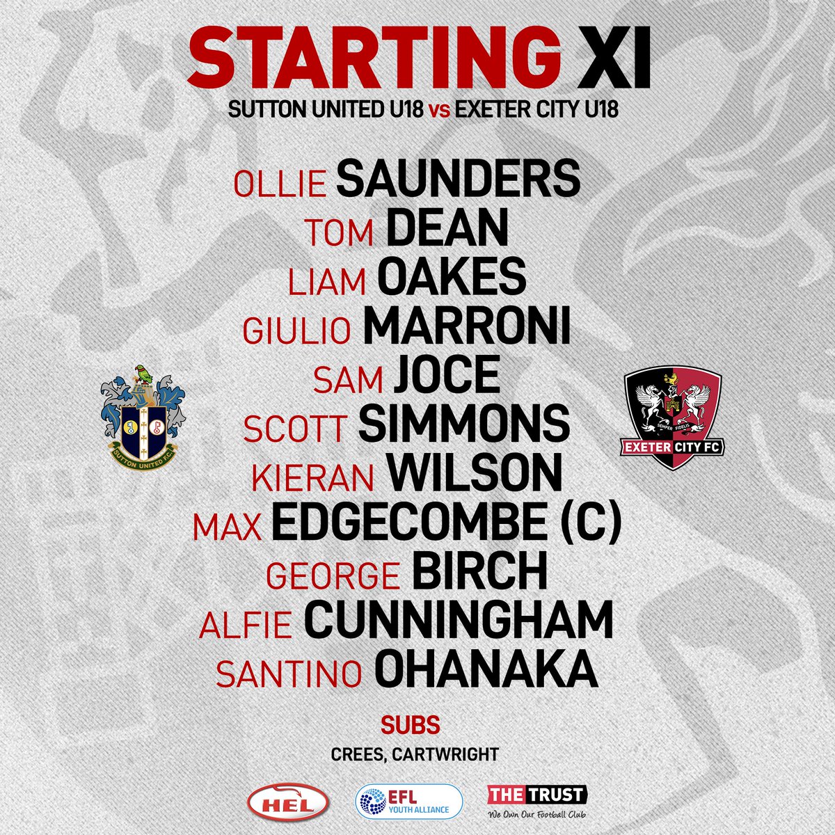 OfficialECFC's tweet photo. ⏱️ KICK-OFF: The U18s are underway against Sutton United U18s in the Youth Alliance Cup!  

Here is how they line up ⬇️

#ECFC #SemperFidelis https://t.co/7Vls8FEkf5