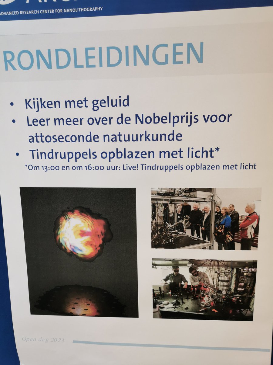 nanolithography's tweet photo. Kom vandaag naar de rondleidingen bij ARCNL waar je o. a. meer kunt leren over de Nobelprijs voor attoseconde natuurkunde #opendag #wvdw #amsterdamscienceparkopendag https://t.co/kCLUkvN8zH