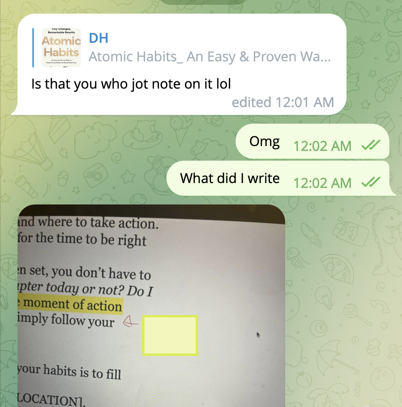 奴之前想要改善一下習慣、不再拖延，我推薦奴看一本我認為寫得很好的書。過了一段時間奴真得很乖去看了那本書的summary。我見奴真心去學，便把我那本書的PDF發了給她。

今天奴看了，發現原來那PDF有我的hightlight和我手寫的notes! 連我自己都忘了有notes!

感覺很奇妙，好有傳承的感覺

<a href="/siusiufox/">喜歡BDSM的快樂小小狐</a>