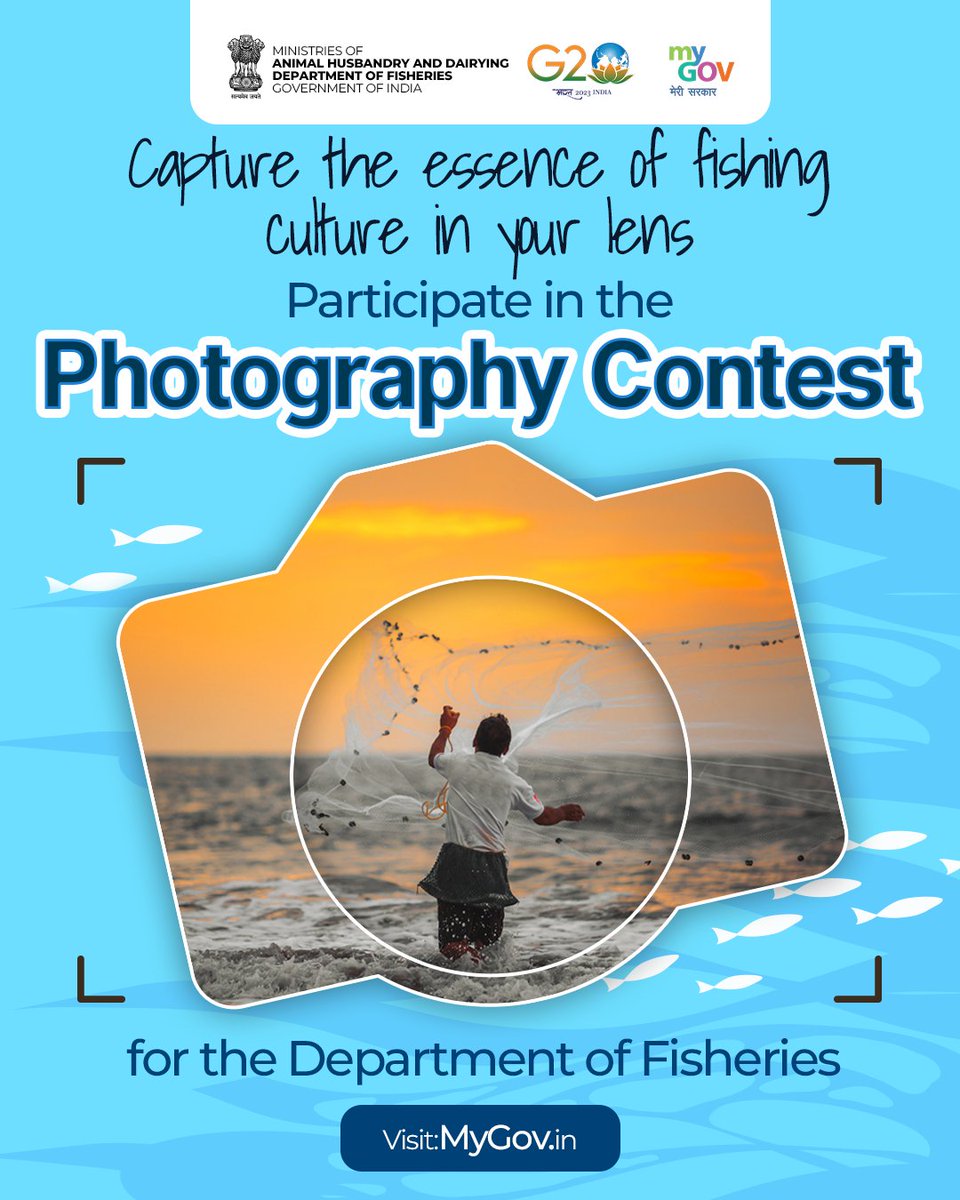 Calling all photography enthusiasts! 

Participate in the Department of Fisheries' Photography Contest and capture the beauty of aquatic life. 

Submit your entries here: mygov.in/task/photograp…

#PhotographyContest #MyGovIndia