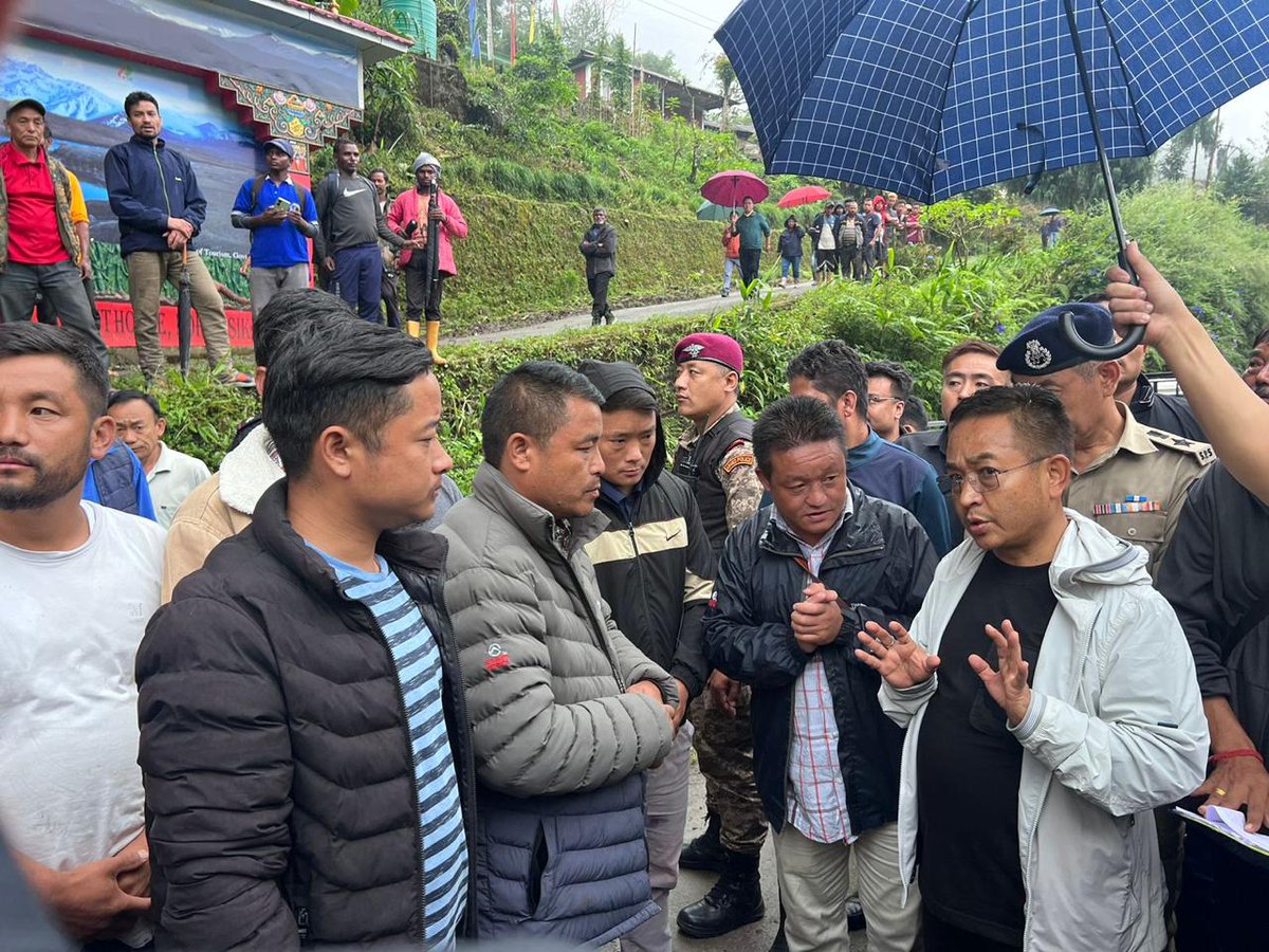 airnews_gangtok's tweet photo. #Sikkim chief minister @PSTamangGolay arrives at #Naga, #Mangan district (#NorthSikkim) to assess damages. He interacted with affected families of Naga, Rel and #Toong wards. https://t.co/XAqfUiXPSU