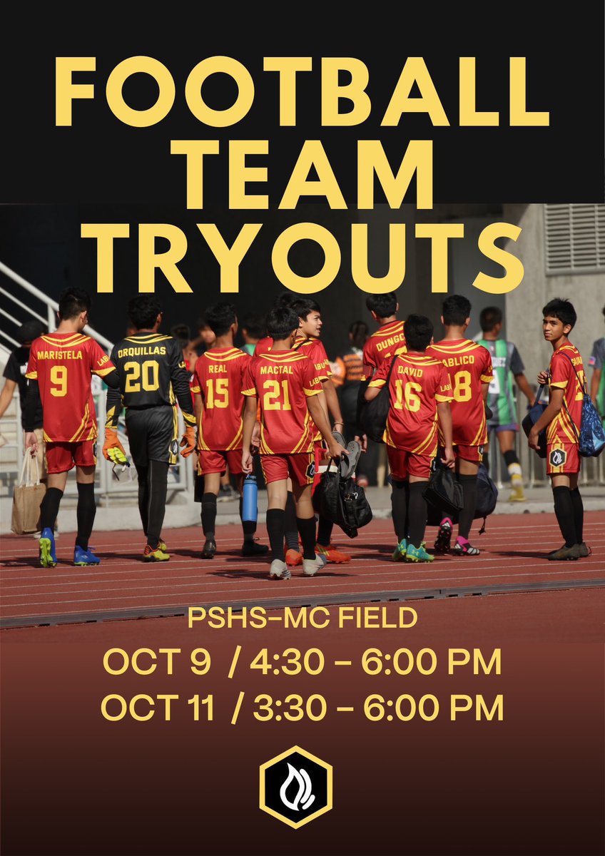 PisayLabuyo's tweet photo. Sino🤔siya⁉️ang😨bangis🙌niyang🫵sumipa🦵⚽️

Labuyo is organizing tryouts for the Pisay Football Competing Team!

The tryouts will be held on October 9, 4:30-6 PM, and October 11, 3:30-6 PM at the PSHS-MC field. Sign up using this form: https://t.co/vFxChEYesT

See you there! 🔥 https://t.co/9b0KYSSUCp