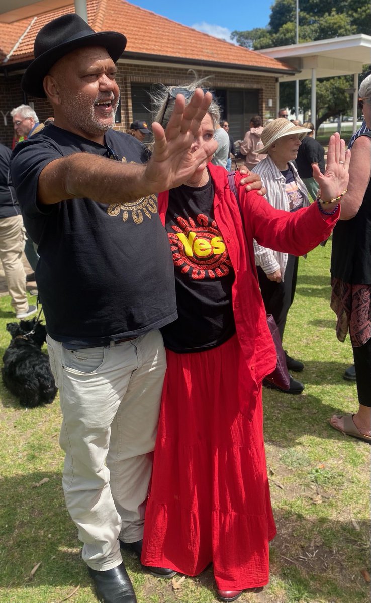 RowanTrish's tweet photo. Lovely energy from Noel Pearson today… 
‘Voting Yes is the moral thing to do’..#VoteYES23
🖤💛❤️ https://t.co/o72UNtmXln